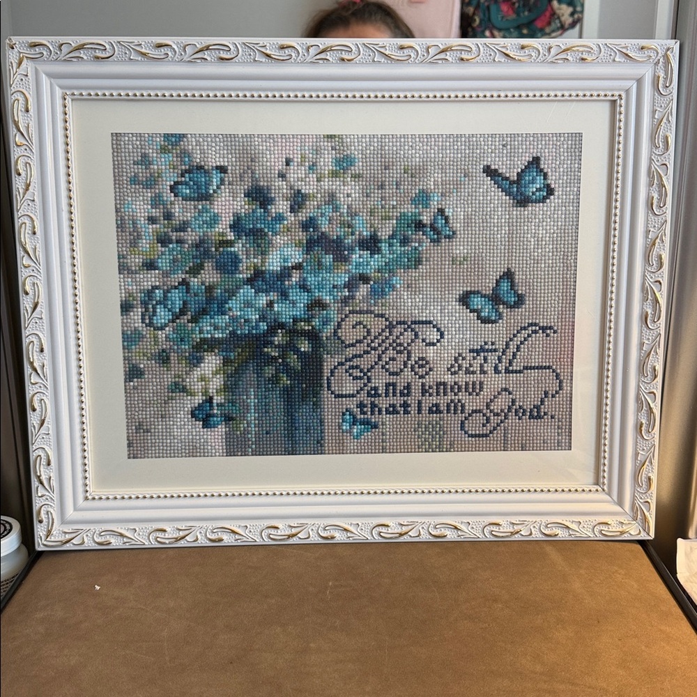 Framed Handmade Diamond Wall Art – Floral Butterfly Inspirational Wall Decor